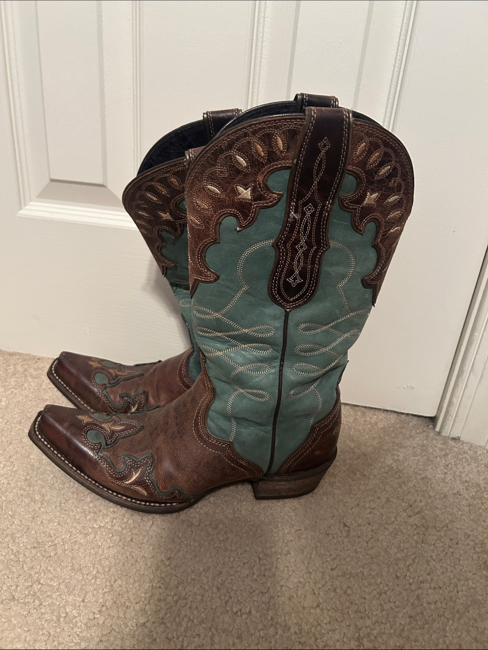 Brown and Teal Western Leather Cowboy Boots - Ariat
